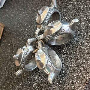 Vintage Pewter Decorative teapot Napkin Rings - Set of 4